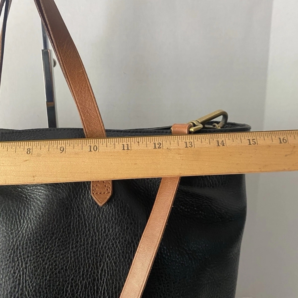 Madewell Transport Large Leather Tote Crossbody Shoulder Bag Black Tan - Picture 6 of 7